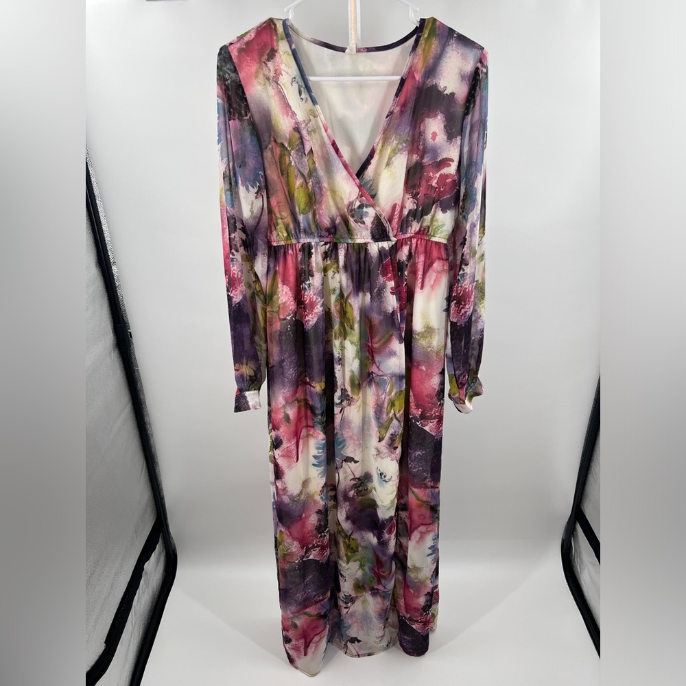 Floral Pastel Multicolor Long Sleeve Maxi Dress
